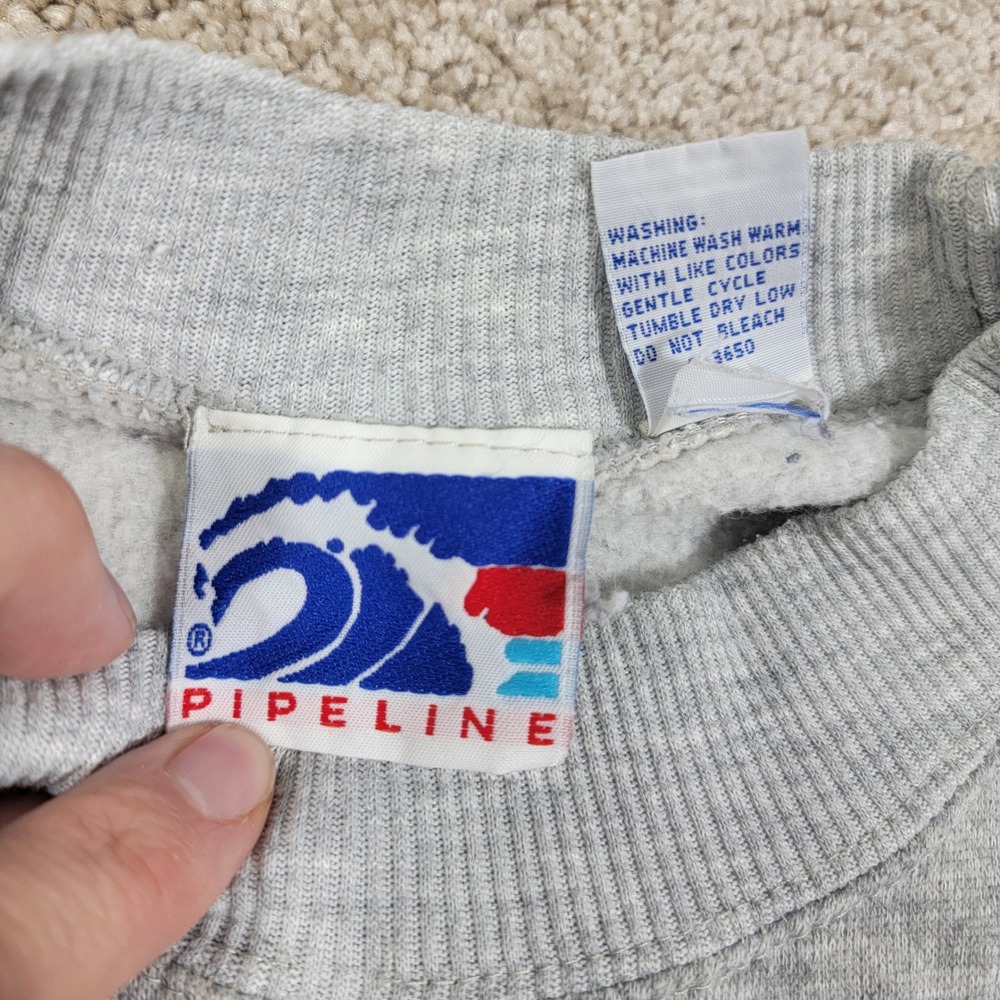 Vintage Pipeline Sports Men's Gray Striped Crewneck Sweatshirt Size Medium Vtg - Picture 4 of 6
